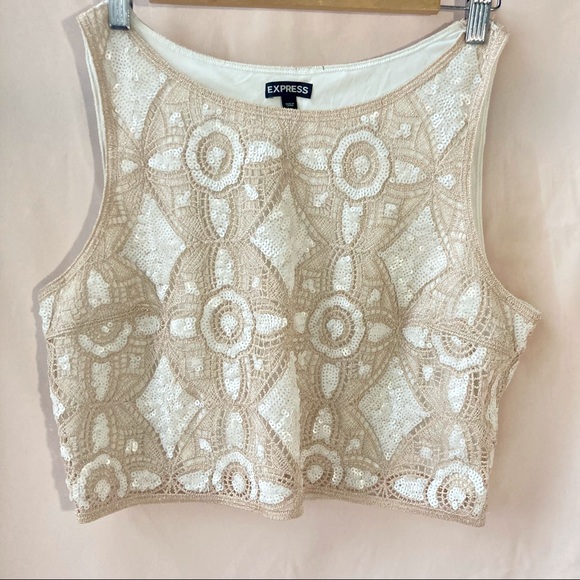 Express - Rose Gold Sequin Crop Top - Size L - Picture 1 of 3